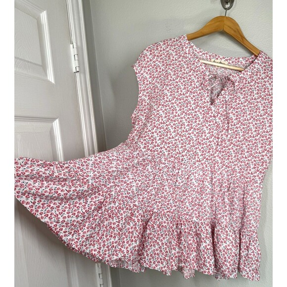 JANE and DELANCEY Anthropologie Red Floral Babydoll Top Size M Tiered Blouse - Picture 3 of 9